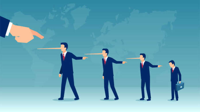 Vector of liar business people laying blame at someone.